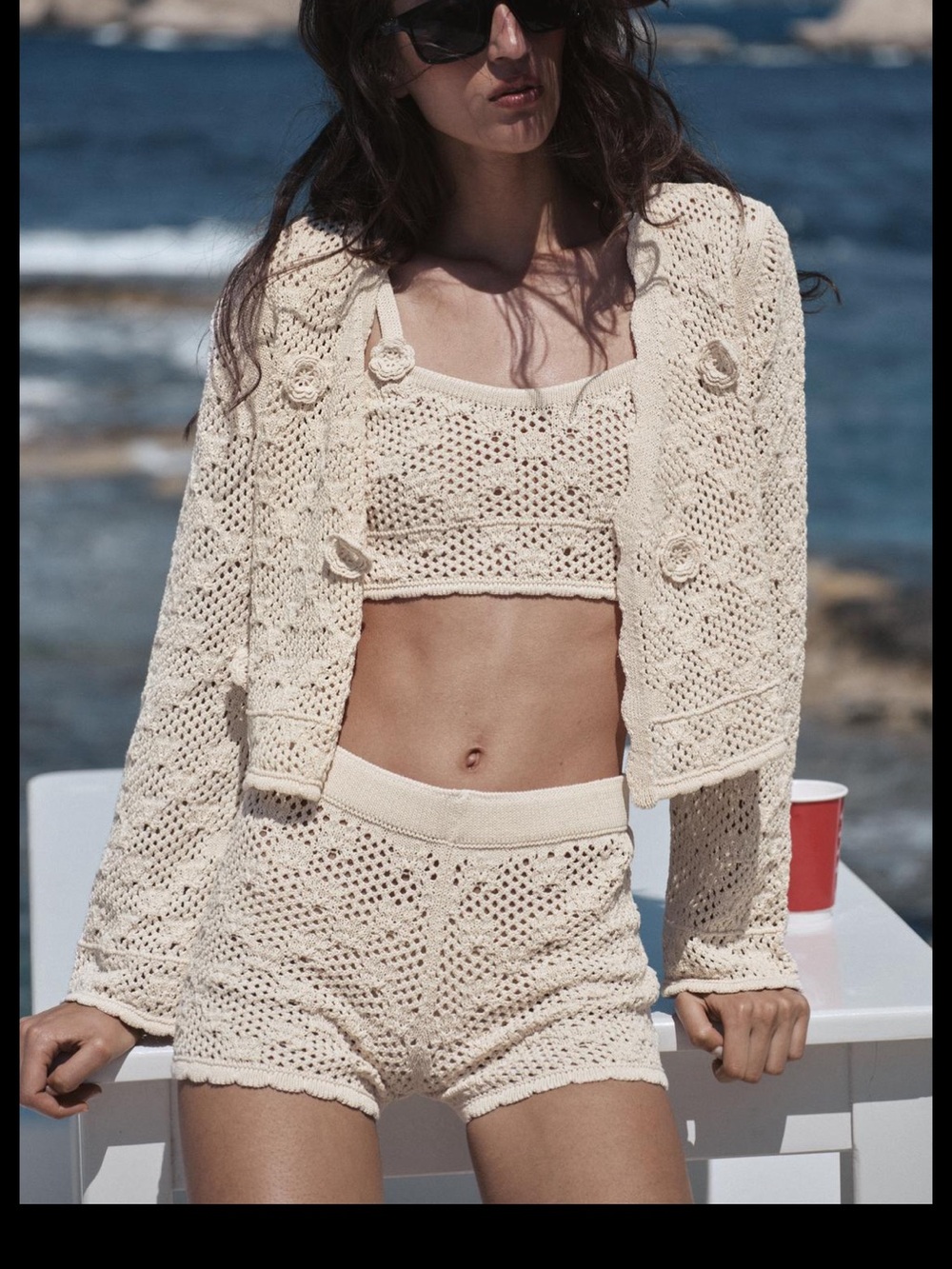 Zara bontall floral  cardigan Cream Crochet Jacket